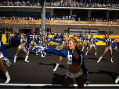 The Dallas Cowboys Cheerleaders perform on the track before the F1 United States Grand Prix at Circuit of the Americas in Austin in October.