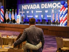 Attendees embrace at the Nevada Democratic Party's election results watch party at Aria Resort and Casino on Nov. 5, 2024 in Las Vegas, Nevada.