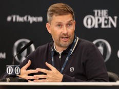 Mark Darbon, CEO of The R&A, speaks to the media during a press conference prior to The 153rd Open Championship.