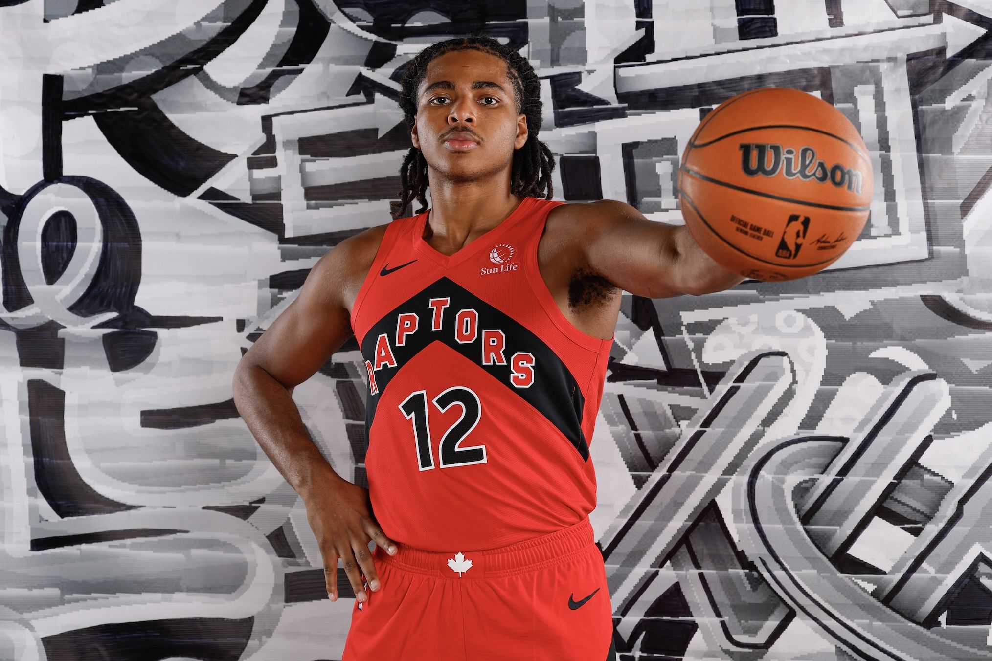 Collin Murray-Boyles #12 of the Toronto Raptors poses for a portrait during the 2025 NBA Rookie Photo Shoot at UNLV on July 16, 2025 in Las Vegas, Nevada.