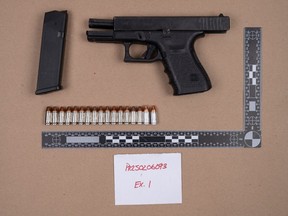 A handgun and ammunition seized by police.