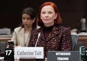 (File photo) CBC/Radio-Canada president and chief executive Catherine Tait waits to testify before a House of Commons committee in Ottawa, Tuesday, Jan. 30, 2024.