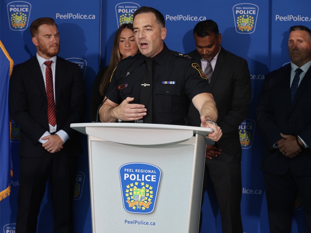  Peel Regional Police Deputy Chief Nick Milinovich announced they made 13 arrests involved in an organized crime group doing violent home invasions in Peel during Project Ghost. Police have laid 197 charges – 23 related to organized crime – and 30% of the $1.8 million in goods stolen have been recovered. on Tuesday, July 15, 2025. (Jack Boland/Toronto Sun)
