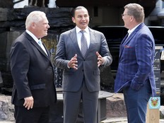 Doug Ford, Wab Kinew and Scott Moe chat
