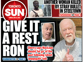 A Toronto Sun front page featuring Don Cherry.