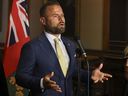 Labour and Immigration Minister David Piccini speaks at Queen's Park on July 28, 2025.