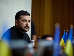 President of Ukraine Volodymyr Zelenskyy attends the parliament session in Kyiv, Ukraine Thursday, July 17, 2025.