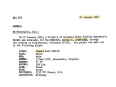 A document declassified by the CIA shows that agent George Joannides obtained a phony D.C. driver's license in 1963 as "Howard Gebler," the name he provided to Cuban dissidents he was overseeing from Miami. MUST CREDIT: National Archives and Records Administration