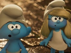 No Name (James Corden) and Smurfette (Rihanna) in "Smurfs."