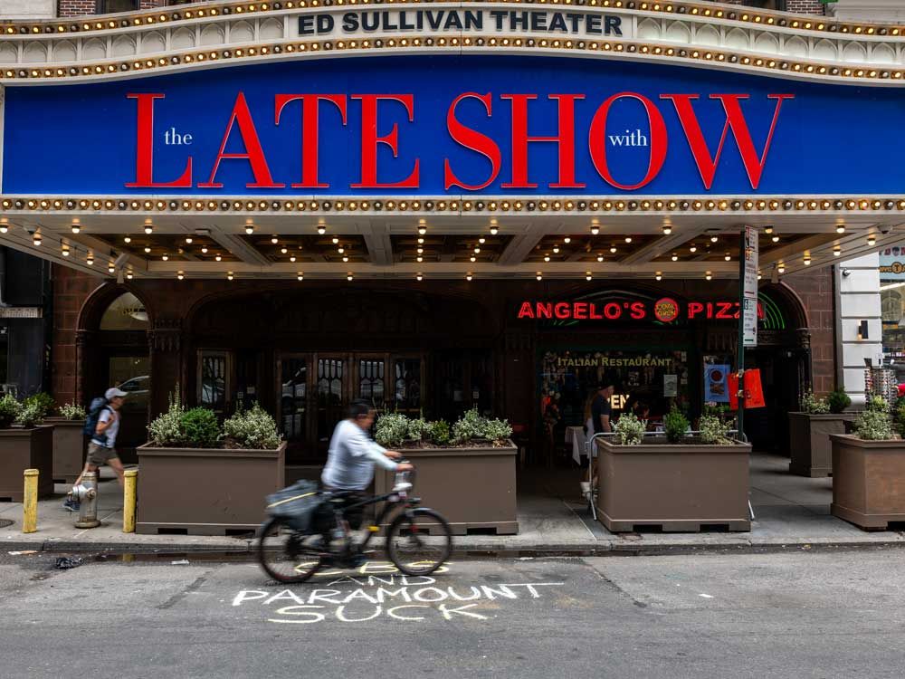 The Ed Sullivan Theater, where the &ldquo;Late Show&rdquo; is recorded live, stands in midtown Manhattan on July 18, 2025 in New York City.  