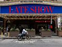 The Ed Sullivan Theater, where the “Late Show” is recorded live, stands in midtown Manhattan on July 18, 2025 in New York City.