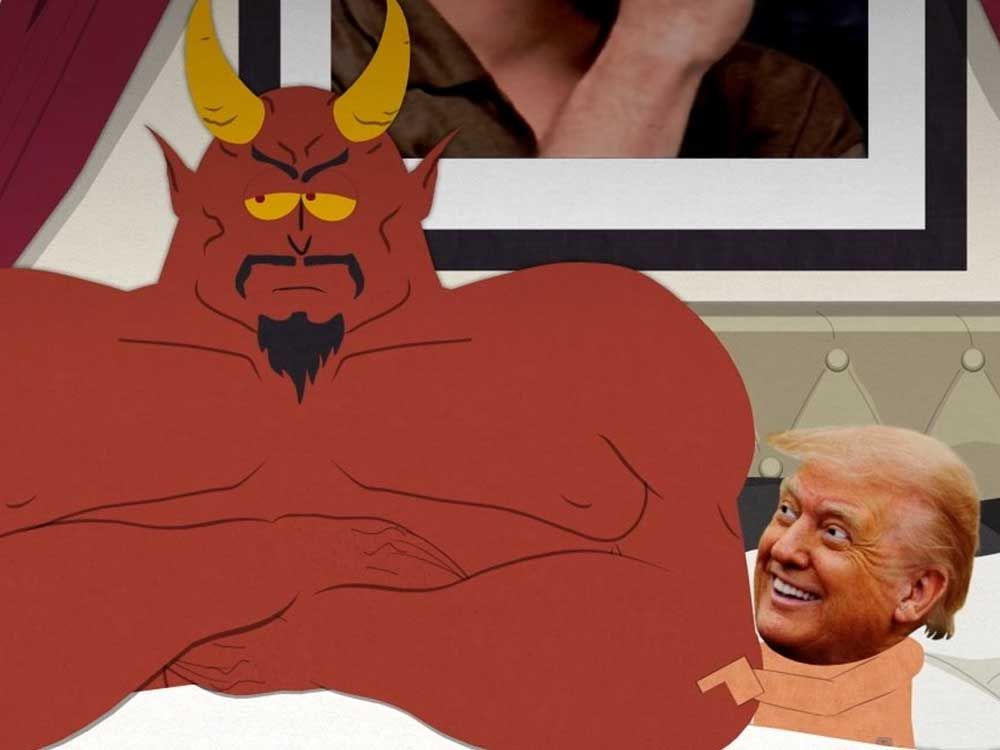 South Park's X account tweeted this image depicting Donald Trump with Satan in bed from the show's season premiere.
