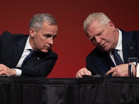 Premier Mark Carney and Ontario Premier Doug Ford hold a press conference following the first ministerial meeting at TCU Place on Monday, June 2, 2025.