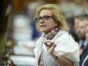 Minister of Immigration, Refugees and Citizenship Lena Metlege Diab rises during Question Period on Parliament Hill in Ottawa, Thursday, June 5, 2025.