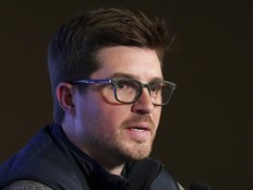 Former Toronto Maple Leafs general manager Kyle Dubas speaks to the media in 2022.
