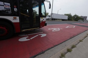 Bus in red bus lane