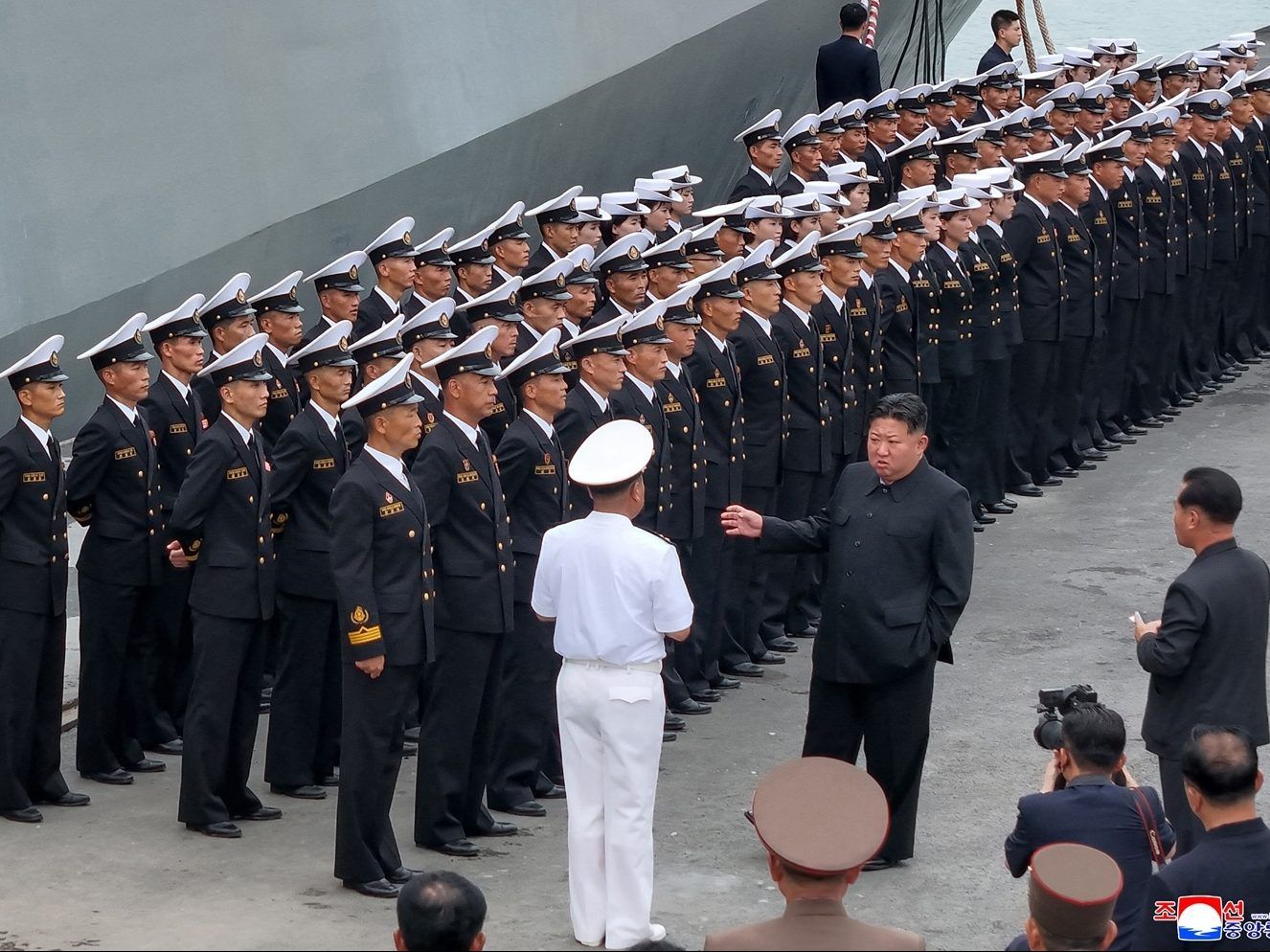 Kim slams South Korea-U.S. military drills while inspecting North Korean warship