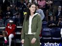 Caitlin Clark #22 of the Indiana Fever walks the court before the game against the Minnesota Lynx at Target Center on August 24, 2025 in Minneapolis.