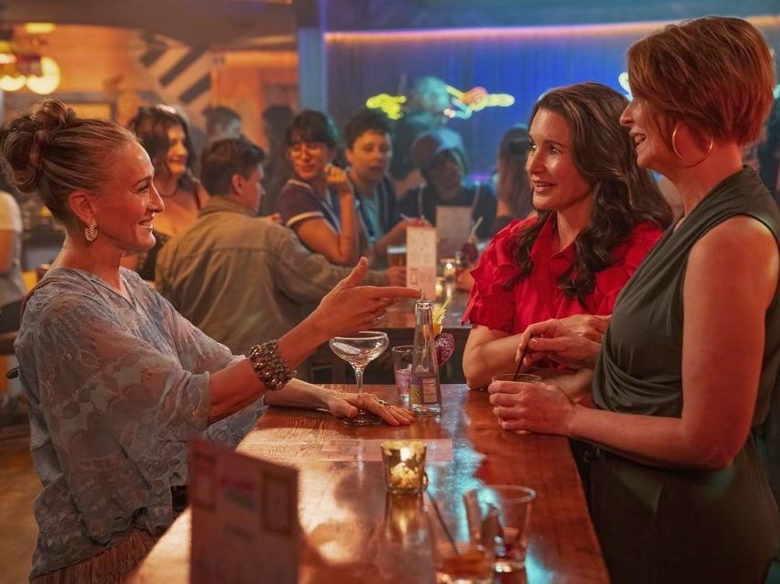 This image released by HBO shows Sarah Jessica Parker, from left, Kristin Davis and Cynthia Nixon from the series "And Just Like That."