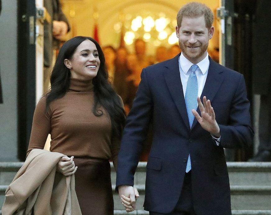 In this Jan. 7, 2020, file photo, Prince Harry and Meghan, Duchess of Sussex leave Canada House in London.