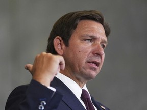 Florida Gov. Ron DeSantis speaks during a news conference about a recent immigration enforcement operation, at the South Florida office of U.S. Immigration and Customs Enforcement and Enforcement and Removal Operations, May 1, 2025, in Miramar, Fla.
