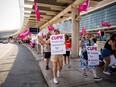 Air Canada flight attendants and supporters during a strike at Toronto Pearson International Airport on Aug. 16, 2025.