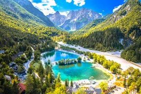 Scenic Jasna lake in Kranjska Gora, Julian Alps in Slovenia
