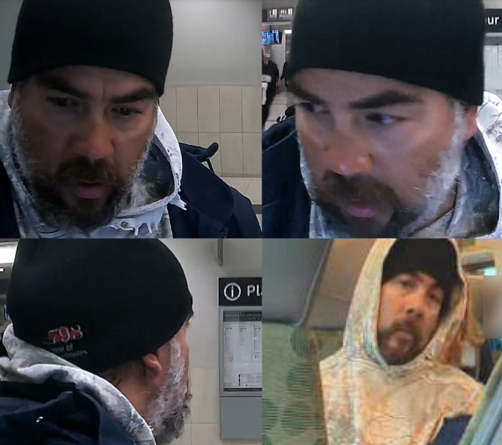 Halton Regional Police are looking for this man after he allegedly masterbated in front of a female passenger on a GO train on April 26, 2025.