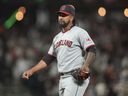 Cleveland Guardians pitcher Emmanuel Clase during a baseball game against the San Francisco Giants in San Francisco on June 17, 2025.