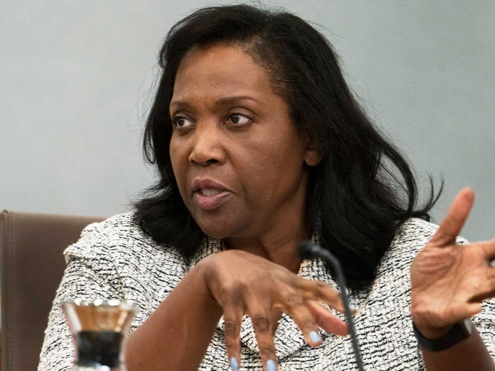 Board of Governors of the Federal Reserve member Lisa Cook, speaks during a conversation with leaders from organizations that include nonprofits, small businesses, manufacturing, supply chain management, the hospitality industry, and the housing and education sectors at the Federal Reserve building, Sept. 23, 2022, in Washington. 