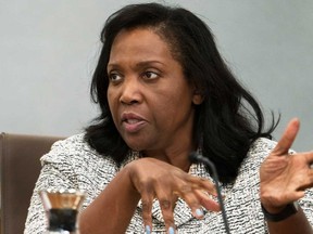 Board of Governors of the Federal Reserve member Lisa Cook, speaks during a conversation with leaders from organizations that include nonprofits, small businesses, manufacturing, supply chain management, the hospitality industry, and the housing and education sectors at the Federal Reserve building, Sept. 23, 2022, in Washington.