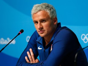 Ryan Lochte attends a press conference in during the Rio Olympics in 2016.