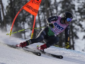 Italy's Matteo Franzoso competes during a men's World Cup super-G skiing race in 2022.