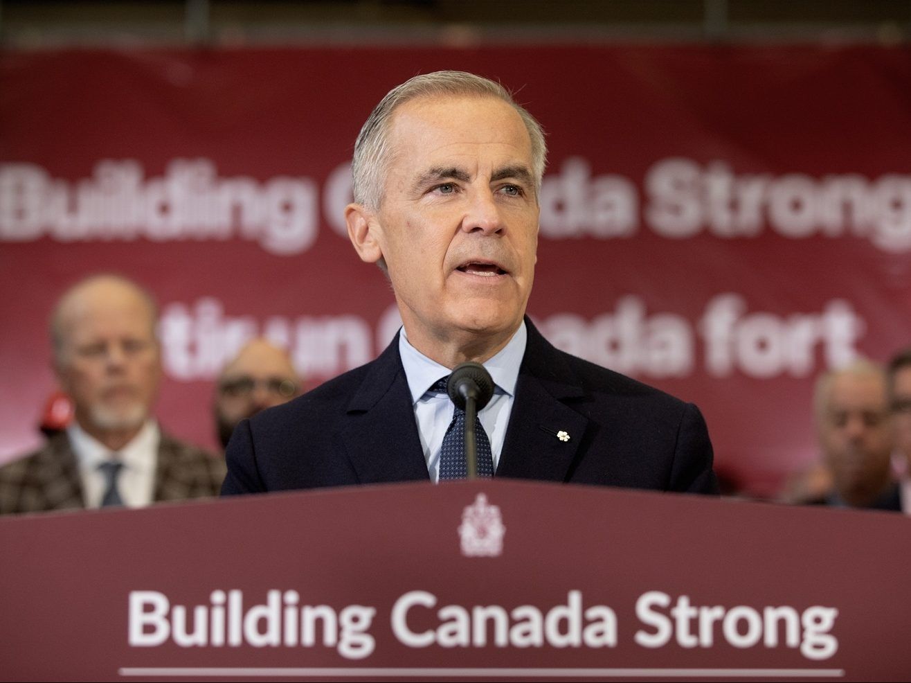 Prime Minister Mark Carney announces the federal government’s first five megaprojects under consideration for fast-tracking during a press conference at the Alberta Carpenters Training Centre, in Edmonton, Thursday, Sept. 11, 2025. 