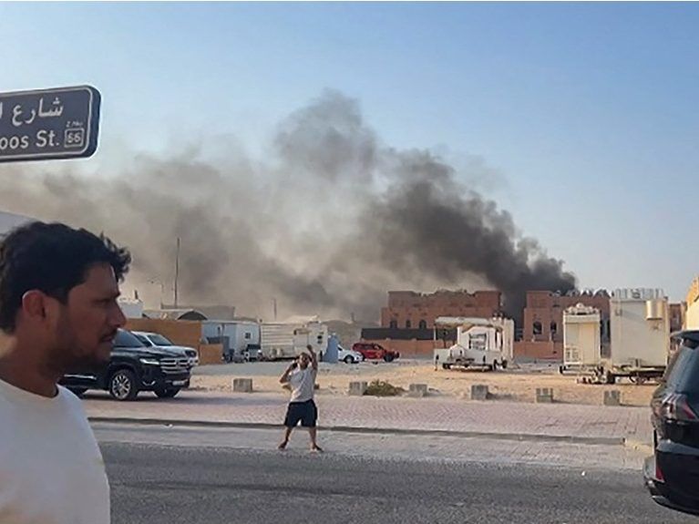 This frame grab taken from an AFPTV footage shows smoke billowing after explosions in Doha's capital Qatar on September 9, 2025.  