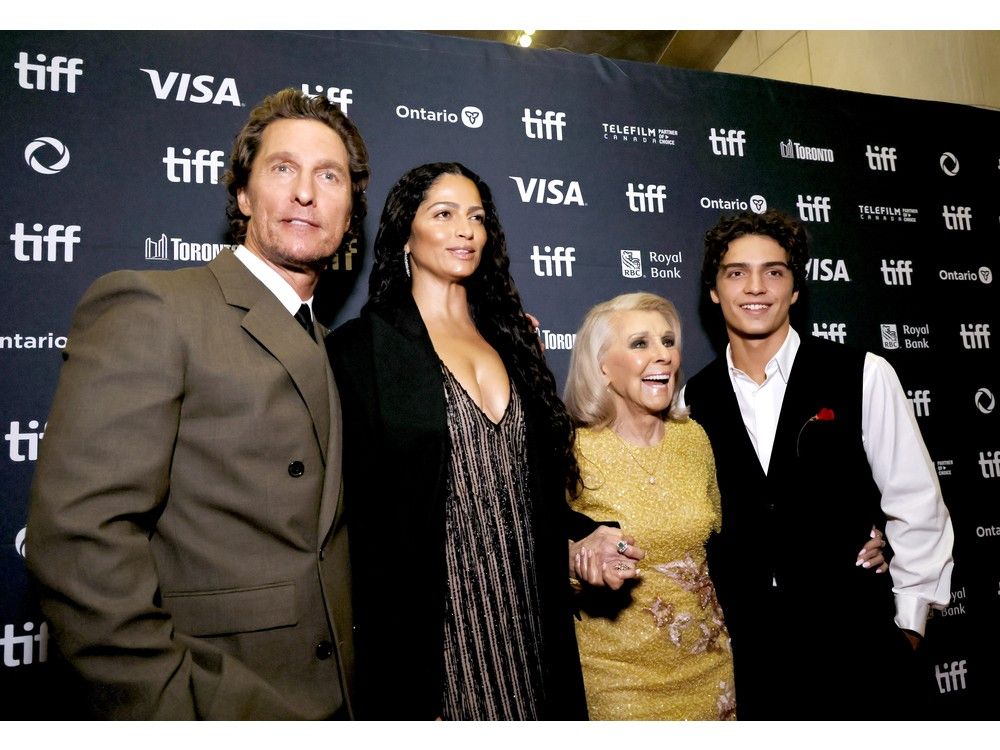 Left to right: Matthew McConaughey, Camila Alves McConaughey, Mary Kathlene McCabe, and Levi Alves McConaughey attend the premiere of "The Lost Bus" during the 2025 Toronto International Film Festival at Princess of Wales Theatre on Sept. 5, 2025 in Toronto.