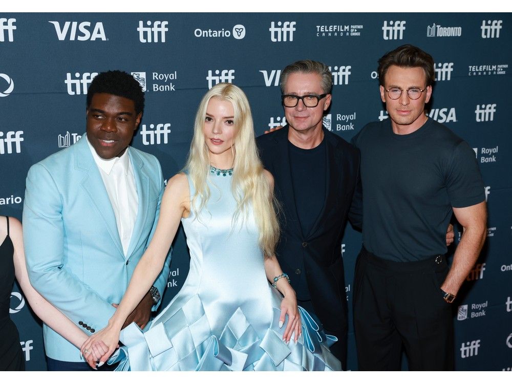 Left to right: Sam Richardson, Anya Taylor-Joy, Robert Walak, and Chris Evans attend the premiere of "Sacrifice" during the 2025 Toronto International Film Festival at Princess of Wales Theatre on Sept. 6, 2025 in Toronto.
