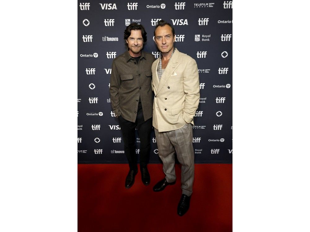 Jason Bateman and Jude Law attend the premiere of "Black Rabbit" during the 2025 Toronto International Film Festival at TIFF Lightbox on Sept. 7, 2025 in Toronto.