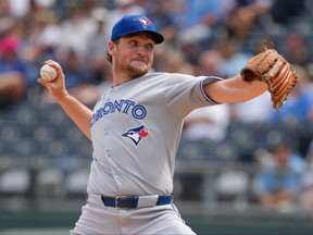 Trey Yesavage of the Toronto Blue Jays throws a pitch.