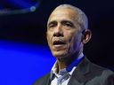Former president Barack Obama speaks at the Obama Foundation Democracy Forum, Dec. 5, 2024, in Chicago.