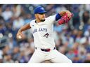 Toronto Blue Jays pitcher Jose Berrios (17) works against the Houston Astros during first inning MLB action in Toronto on Wednesday, September 10, 2025.