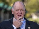 White House border czar Tom Homan speaks with reporters at the White House, Monday, Sept. 8, 2025, in Washington.