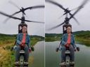 Tang Feiji was piloting his single-seat coaxial helicopter on Saturday when the plane crashed to the ground.