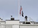 The American flag at the White House in Washington, D.C., is lowered to half-mast after Charlie Kirk, the CEO and co-founder of Turning Point USA, was killed at an event in Orem, Utah, Wednesday, Sept. 10, 2025.