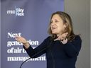 Chrystia Freeland, Minister of Transport and Domestic Trade, announces that Edmonton will begin introducing revolutionary technologies that will bring significant benefits to the aviation industry. Taken on Wednesday, June 25, 2025 in Edmonton. Greg Southam-Postmedia