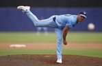Blue Jays pitcher Chris Bassitt delivers against the Tampa Bay Rays at George M. Steinbrenner Field on Sept. 18, 2025 in Tampa, Fla.