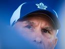 Toronto Maple Leafs head coach Craig Berube speaks to media during the opening week of the team's NHL training camp in Toronto, on Thursday, Sept. 18, 2025.