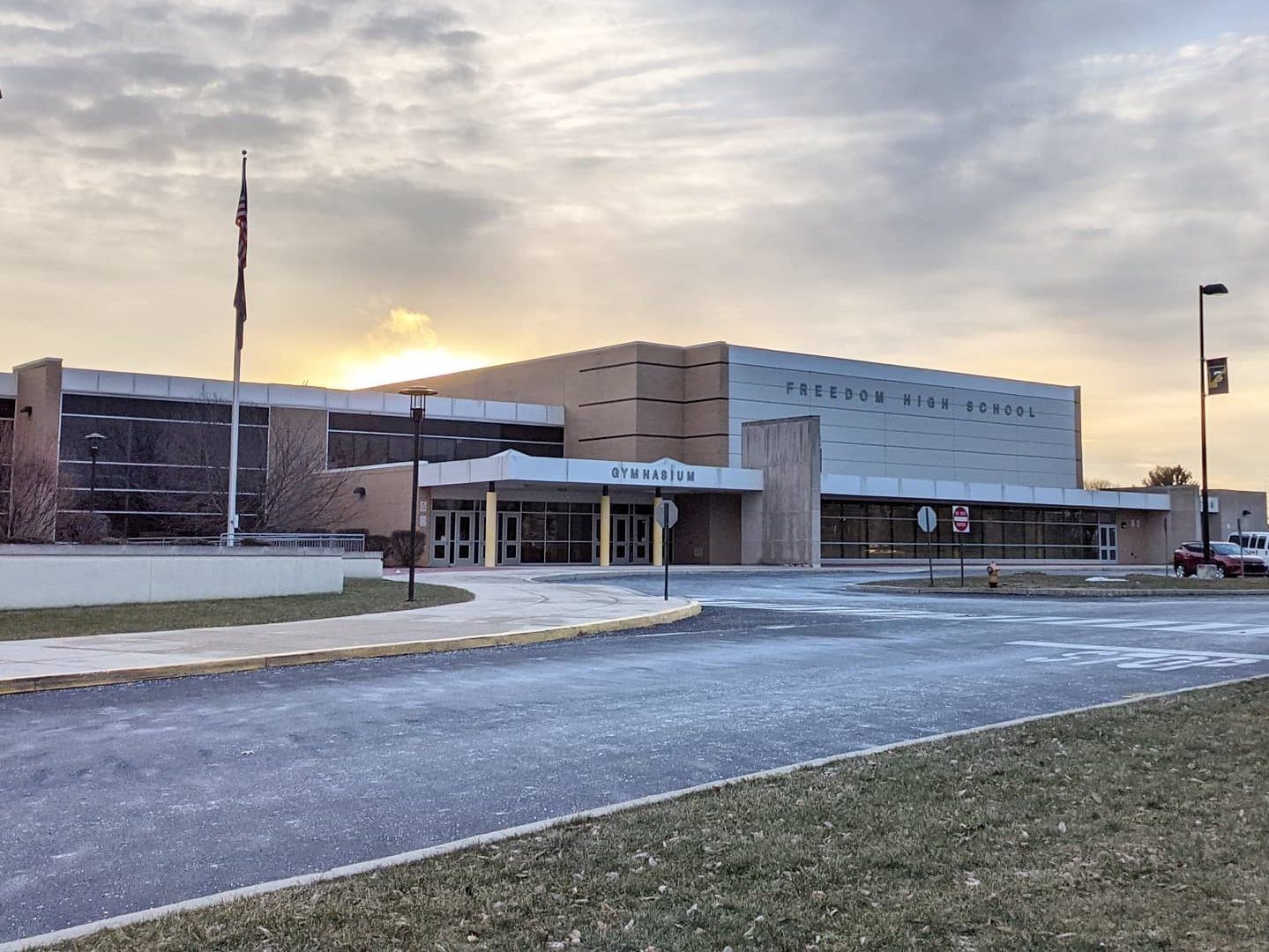Freedom High School in Bethlehem, Pennsylvania, where a teen boy was killed in the parking lot during TikTok challenge stunt gone wrong.