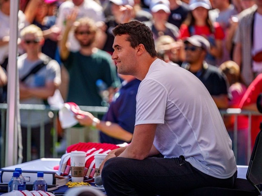 Charlie Kirk speaks at Utah Valley University in Orem, Utah on Wednesday, Sept. 10, 2025.