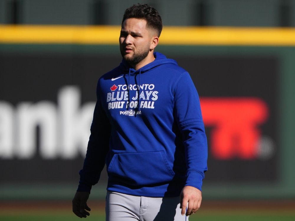 Bo Bichette of the Toronto Blue Jays takes the field the day before Game 3 of the American League Championship Series against the Seattle Mariners.
